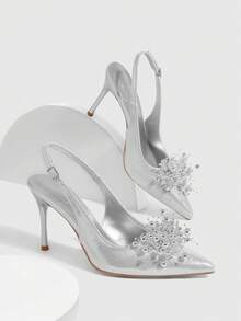 CUCCOO SZL 女士尖头细高跟鞋，银色，球形装饰，时尚性感，适合派对、宴会、夜总会等场合。 - 銀色 - 查看 2