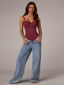 SHEIN BAE Fashionable & Elegant Bodysuit With Cup Design - Burgundy - View 9