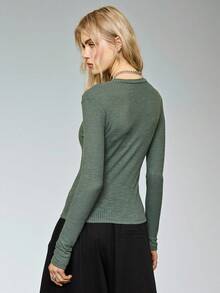 COUREZ Áo dài tay ôm dáng, cài cúc phía trước, kiểu dáng Y2K, áo dài tay đi chơi, áo nữ mùa đông, áo xanh lá cây, áo hè, áo nữ gợi cảm, áo cardigan. - màu xanh lá - Xem 3