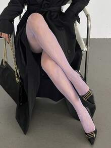 DAZY Quần legging ren gợi cảm không gót dành cho nữ, phong cách Y2K - Màu tím - Xem 2