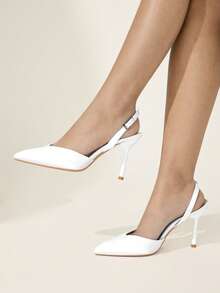 CUCCOO CHICEST Elegant French Style Pointed Toe Satin High Heel Sandals For Women, Chic Mature Style With Ankle Strap, Suitable For Commuting, Dating And Other Occasions Wedding Shoes Spring Shoes Bride Shoes Summer - White - View 1
