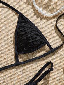 Swim SXY Bộ bikini gợi cảm mùa hè dành cho nữ, màu trơn, khoét eo, buộc dây cổ. - màu đen - Xem 8