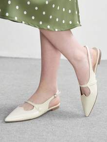 CUCCOO BIZCHIC Sepatu Slip-On Datar Wanita dengan Desain Gesper dan Ujung Lancip - Krem - View 3