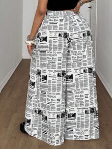 Maweii 大码女式休闲百搭阔腿裤，撞色不对称印花设计，时尚音乐节春夏度假必备，日常休闲百搭。 - 黑與白 - 查看 5