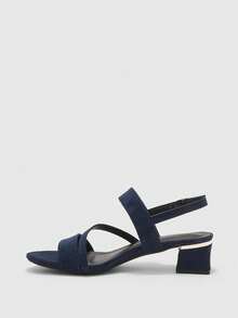 CUCCOO BIZCHIC Giày sandal mũi tròn màu xanh hải quân dành cho nữ, kiểu dáng thanh lịch kiểu Pháp, quai ngang dày, gót cao, phù hợp với váy mùa hè. - Màu xanh lam - Xem 10