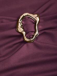 Sweetra Nova blusa feminina de outono com detalhes em metal, botões vazados, modelo sexy e ajustado, de manga comprida. - Rosa Empoeirado - Ver 6