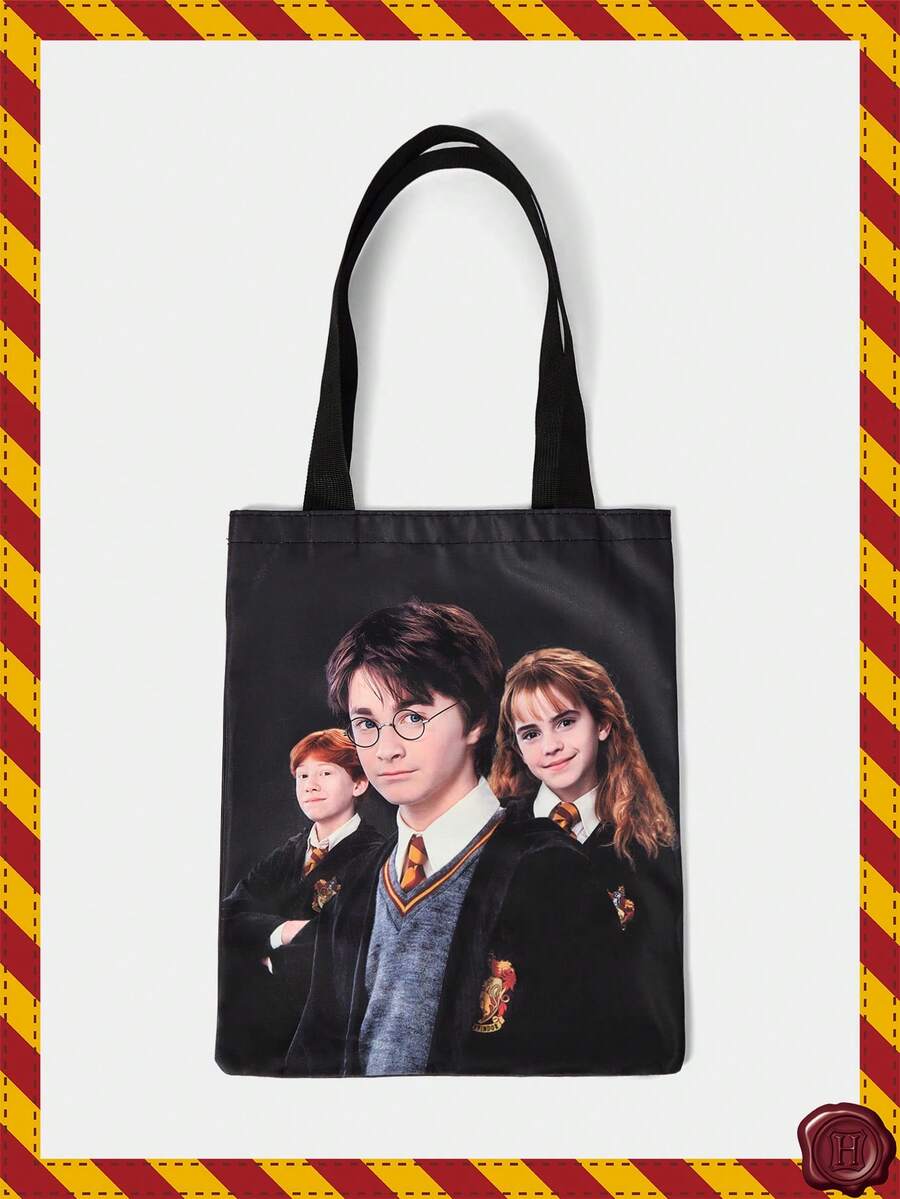 HARRY POTTER X SHEIN Bolso de mano rosa cómodo con estampado de flor, burbujas y ranúnculo para mujer - Negro - Ver 1