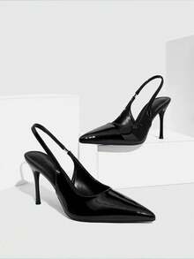 CUCCOO SZL 女士黑色尖头细高跟鞋，后系带露跟鞋，适合婚礼、宴会等场合，简约时尚，尽显优雅气质。女士高跟鞋，情人节特惠。 - 黑色 - 查看 2