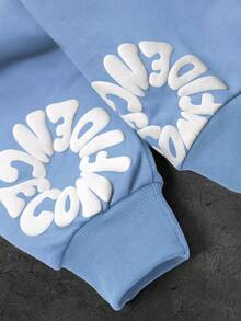 Manfinity EMRG Men's Casual Fashion Street Hoodie With Letter Embossed Kangaroo Pocket, Suitable For Daily Commute, Spring/Autumn - Baby Blue - View 4