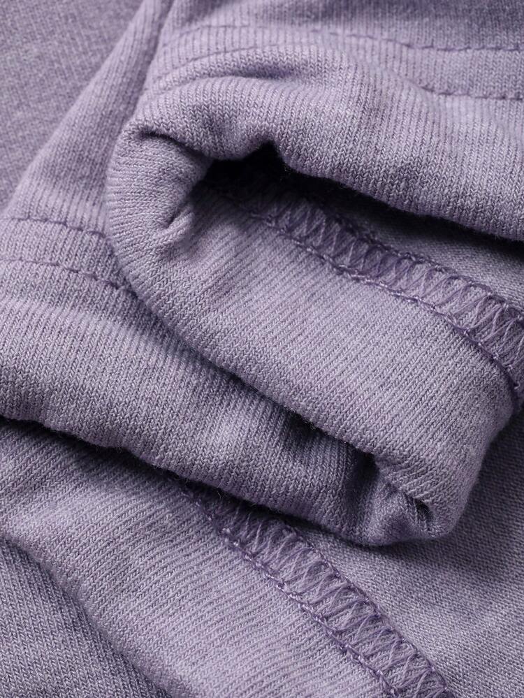 Simple Solid Color Knit Drawstring Hem Women Loungewear Set