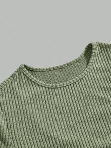 SHEIN Maternity & Nursing Casual Ribbed Crew Neck Short Sleeve Top, Summer - Green - View 3