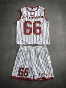 Manfinity Joysei Men's Knit Digital Print Tank Top Set, Fashionable For Daily Wear - Multicolor - View 1