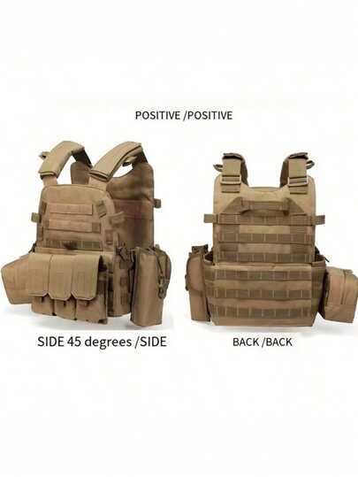 1件迷你多功能户外训练背心 - Molle系统，可调节，可用于CS游戏、徒步旅行和钓鱼，涤纶材质，四季皆宜。男士多功能轻便训练背心，黑色，户外CS野外装备战术背心，户外露营背心。