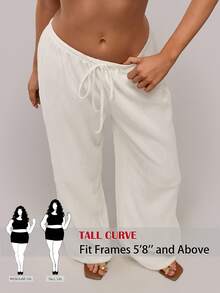 SHEIN Tall CURVE Quần ống rộng cạp cao màu trắng mơ dành cho nữ cỡ lớn, kiểu dáng thoải mái, đa năng, thích hợp mặc hàng ngày. Cạp cao giúp bạn trông thon gọn và chân dài hơn, phù hợp với phụ nữ cao. Cạp cao giúp bạn trông thon gọn và chân dài hơn, thích hợp cho phụ nữ cao. Phù hợp cho mọi mùa và mọi dịp. - Màu be - Xem 8