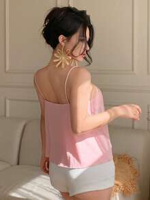 DAZY Áo hai dây kiểu babydoll màu hồng dáng rộng, thoải mái, thích hợp cho kỳ nghỉ hè, dành cho nữ. - Hồng - Xem 4