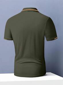 Manfinity Homme Men's Classic Casual Horse Pattern Quarter Button Short Sleeve Polo Shirt - Army Green - View 2