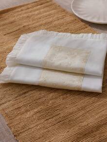 Ruffled Embroidered Cotton Coasters In Pink, Beige, Apricot, Delicate And Fresh For Tableware, Bowls, Tea Cups, Heat Insulation Pad To Protect Tabletop - White - View 5