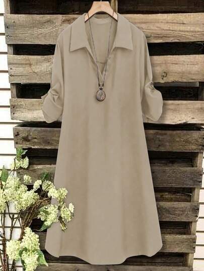 SHEIN Tall CURVE 大码女式法式休闲V领短袖夏季连衣裙