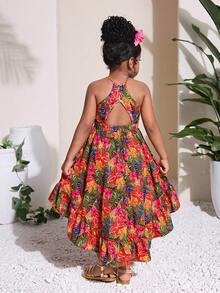 SHEIN 少女休闲度假短袖印花连衣裙 - 彩色 - 查看 2