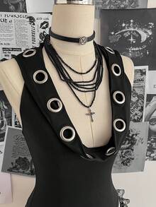 Attitoon 女士复古性感Y2K音乐节朋克露背连帽吊带上衣 - 黑色 - 查看 7