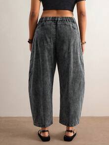 Freevana Quần jeans ống rộng lửng màu trắng, kiểu dáng thoải mái, đa năng, phong cách retro bohemian mới năm 2026, cạp cao, dáng suông ôm sát tôn dáng dành cho nữ. - màu đen - Xem 2