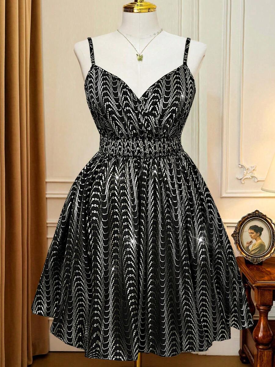 Rometta Robe d'été sans manches avec taille cintrée, grande taille - Noir - Voir 1