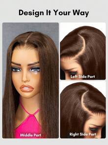 ALL READY WIG 9am Hair Store 真人发高品质巧克力棕色直发波波头假发，9x6 拉链式预剪蕾丝，升级版即戴即走，无需胶水，180% 密度，18-28 英寸预拔发际线蕾丝前假发，100% 真人发，无需胶水，情人节真人发蕾丝假发，浪漫约会必备，女士款。 - S4 - 查看 8