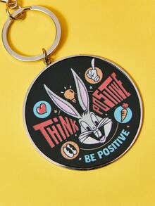 LOONEY TUNES X SHEIN An Optimistic And Positive Rabbit Plus Letter Copy Metal Keychain, Cute Casual, Suitable For Daily Life - Multicolor - View 3