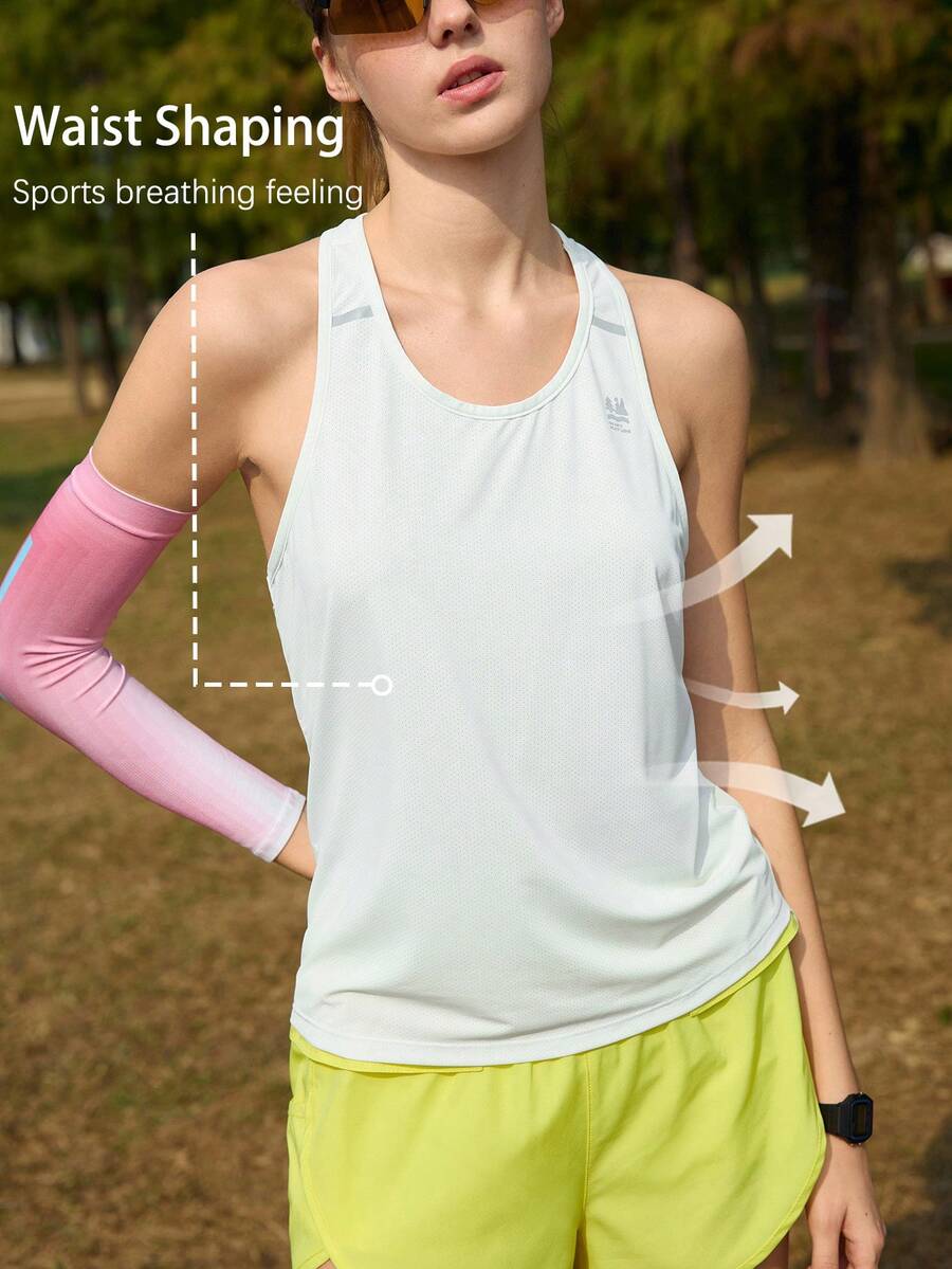 SHEIN In My Nature Women's Outdoor Reflective Stripe Patchwork Mesh Racerback Tank Top - White - View 1