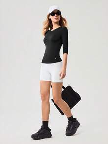 OutZeal Women Sports Tee Black Yoga Daily Casual Soft Stretch Round Neck Slim Acitve Tops - Black - View 8