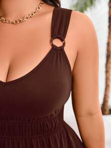 EMERY ROSE Gaun Maxi Kasual Musim Panas Berlipit Cokelat Ukuran Besar untuk Wanita - Coklat - View 5