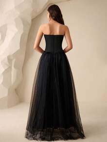 Coutiva Maxikleid für Damen mit Pailletten-Besatz und Mesh-Einsätzen (stark verziert) - Schwarz - Übersicht 3