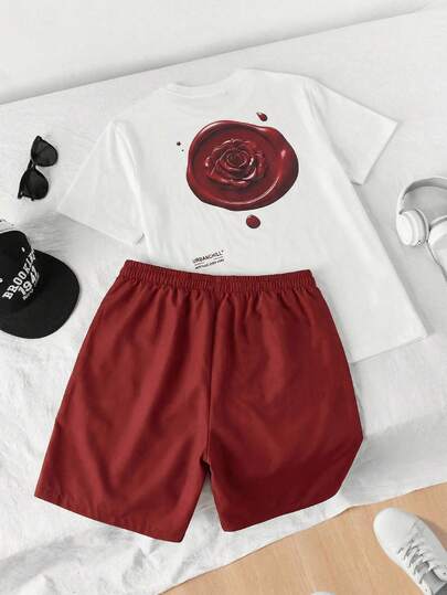 Manfinity Unisex Men's Floral Print Round Neck Short Sleeve T-Shirt And Shorts Casual Set