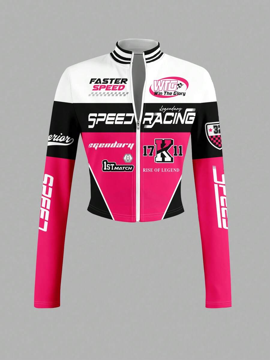 Slaydiva 简约休闲女式秋冬弹力豹纹T恤，半领拉链，V领，紧身长袖 - E - 彩色 - 查看 1