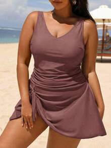 Swim Lushoire Baju Renang One-Piece Ukuran Plus Terbaru 2026, Warna Cokelat Elegan, Desain Melangsingkan dan Menawan, Cocok untuk Liburan di Pantai dan Resor - Coklat - View 5