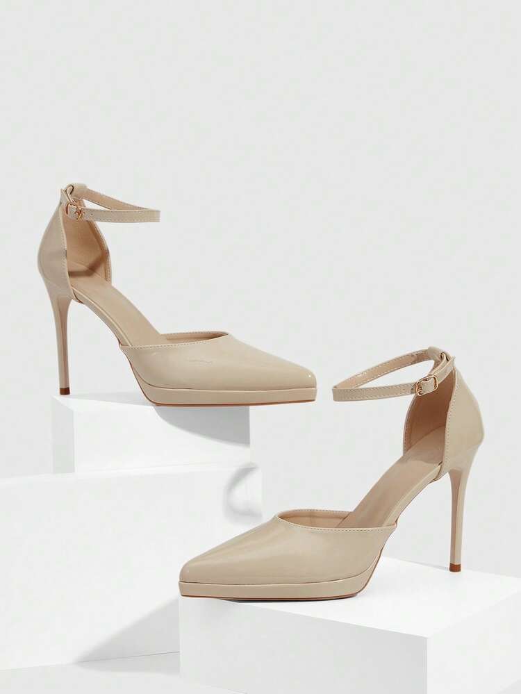 CUCCOO SZL Women Shoes Women's Pointed Thin High Heel Height Water Table Apricot Women's High Heel Shoes Ankle Strap Hollow Shoes Wedding Party Banquet Nightclub Stylish Simple High Heel Women's Shoes Valentine's Day