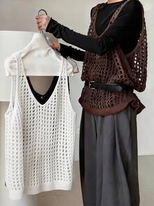 Franclia Women's Casual Hollow Out Loose Knit Top, Suitable For Daily Commute And Vacation, Summer - White - View 2