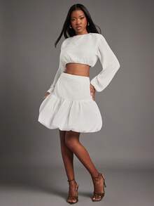 NYA SZN Rhonda Skirt High Waisted Rose Loose Drop Waist Bubble Skirt Fitted White Cold Weather Valentine's Day Easter Spring Summer Event Party Elegant Luxury Occasion Outfits For Women - White - View 1