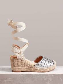 Styleloop Women's Vacation Casual Lace-Up Platform Wedge Shoes - Silver - View 1