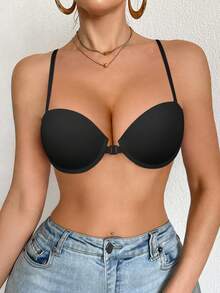 DesireSculpt 2pcs Women's Solid Color Comfortable Strapless Minimalist Design Front Hook Bras - Multicolor - View 3