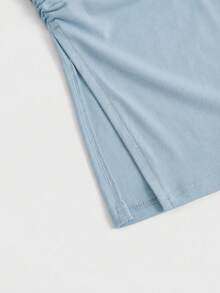 ROMWE Grunge Punk Y2K亚文化豹纹短款吊带背心，下摆开衩，女款 - 藍色 - 查看 4