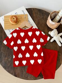 Bộ áo thun cổ tròn tay ngắn và quần short bó sát màu đỏ anh đào, dễ thương, kiểu retro, thích hợp cho mùa xuân/hè. - Nhiều màu - Xem 3