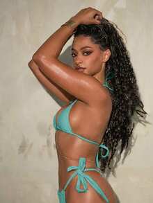 Swim SXY 布拉德风格性感迷你杯蝴蝶结挂脖比基尼套装 - 薄荷藍 - 查看 3