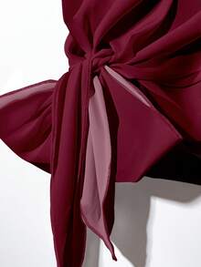 EMERY ROSE 休闲女式多色梭织面料两件套，包含随机印花长裤和酒红色圆领短袖衬衫 - 彩色 - 查看 5