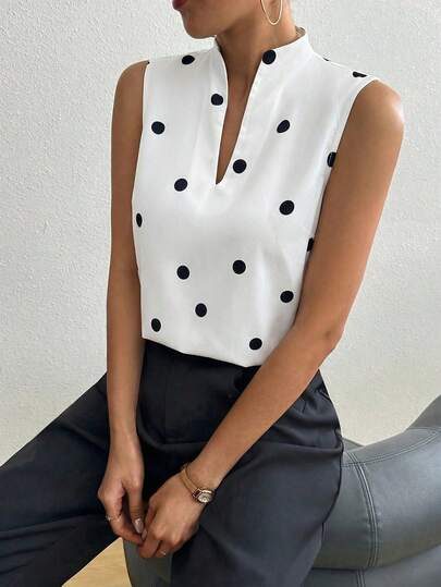RosyDaze Women Blouses Elegant Blouses For Ladies Sleeveless Top Polka Dot Top Graphic Tee