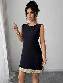 Rafferiza 无袖撞色滚边度假连衣裙，黑色休闲夏季连衣裙 - 黑色 - 查看 4