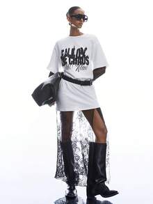 LYSMO Đầm ngắn tay in họa tiết tối giản dành cho nữ - Đen và trắng - Xem 8