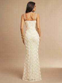 Silquee 春夏象牙色3D玫瑰花卉吊带美人鱼长裙，无袖设计，适合派对、聚会、约会、外出、婚礼宾客、生日礼服、晚礼服、露背礼服，也适合鸡尾酒会、浪漫约会、派对、婚礼派对、海滩度假装、约会/外出/夜店派对/聚会、优雅派对日常约会、舞台表演礼服、优雅服饰、伴娘礼服。 - 杏色 - 查看 2