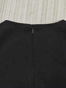 SHEIN Franclia 纯色圆领修身前蝴蝶结无袖女式连衣裙 - 黑色 - 查看 6