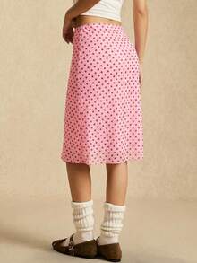 Easelle 2026春夏波点网纱半身裙，粉色系网纱，复古休闲风 - 粉色 - 查看 2